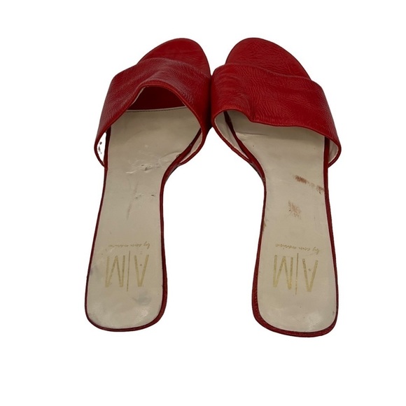 Ann Marino Red Leather Block Heel Slide Sandals Size 9 1/2 Women’s - Picture 3 of 11